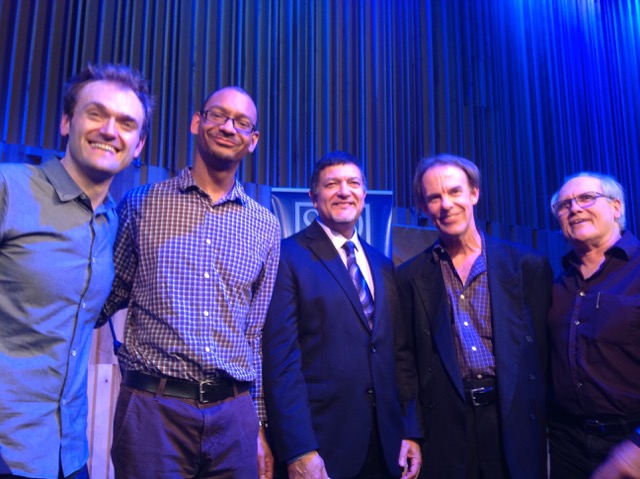 An all-star cast of New Orleans musicians were in the audience for Gwen's interview with Chris. From left: Chris Thile, Jason Marsalis, Don Vappie, Tom McDermott, Camile Baudoin. 